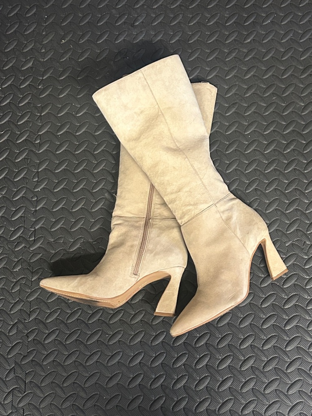 Vince Camuto Taupe Suede Mid-Calf Heeled Boots